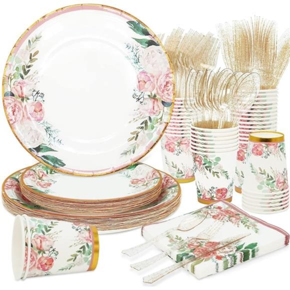Floral Party Supplies bridal shower paper plates and Napkins Sets for 24 Guest